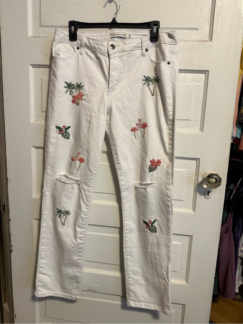 Standard GraceWhite Embroidered Flamingo Jeans - Women's Casual Slim Fit size 12